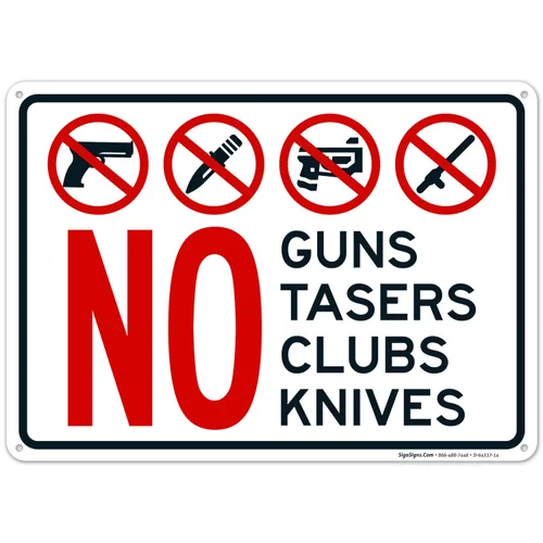 Miniatura 11 de Letrero de No Guns No Tasers No Clubs No Knives de 10 x 7 pulgadas, libre de óxido, aluminio 040, resistente a la decoloración, fabricado en Estados