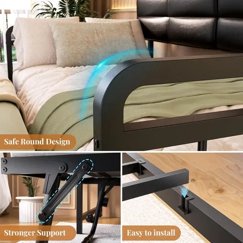 Miniatura 6 de Homieasy Sofá cama con nido, cama individual con cabecera tapizada y estación de carga, marco de sofá cama individual de metal, cama nido Negro