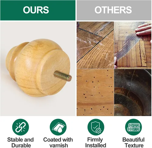 Miniatura 3 de FoDau770 Patas de madera de goma para muebles de 2.4 pulgadas, patas de sofá modernas de mediados de siglo, patas de sofá resistentes, patas de Negro