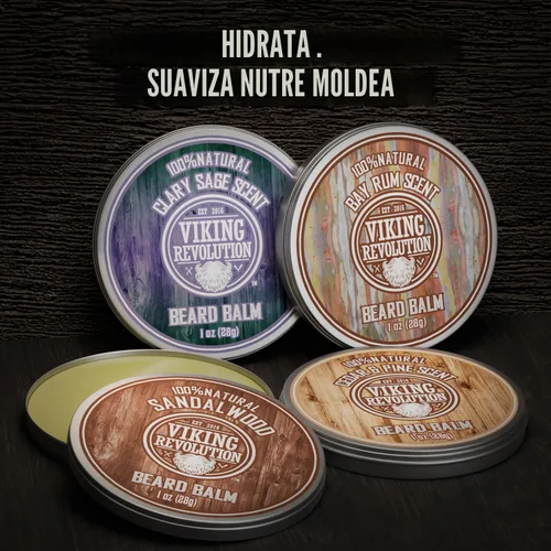Miniatura 2 de Viking Revolution Paquete variado de 4 bálsamos para barba (1 onza cada uno), sándalo, pino y cedro, ron de bahía, salvia clara, estiliza, fortalece