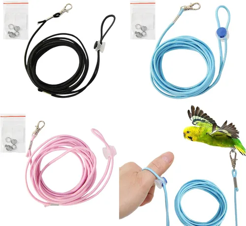 Miniatura 2 de Correa para pájaros al aire libre para loros, cuerda de entrenamiento de 9.8 ft de largo, ajustable, correa de pájaro para mascotas con anillos