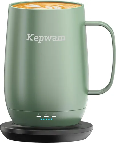 Miniatura 17 de Kepwam Taza de café autocalentable T2, taza de café con calefacción inteligente de 16 onzas, duración de la batería de 150 minutos, calentador