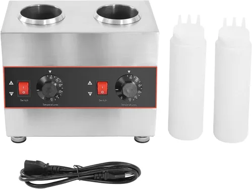 Miniatura 2 de Dispensador de calentador de dulce de azúcar caliente comercial de 320 W, 2 ollas, calentador eléctrico de salsa de queso, dispensador de queso
