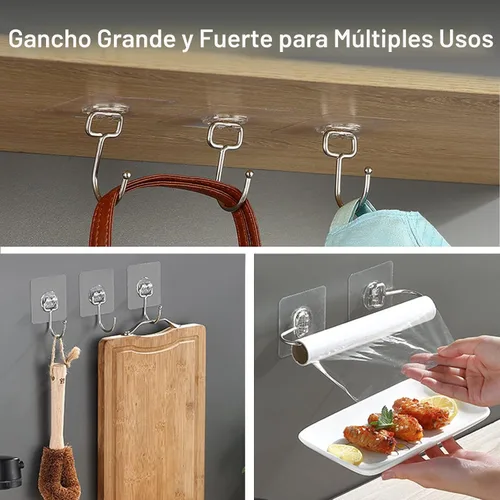 Miniatura 7 de Ganchos Grandes para Colgar Trabajo Pesado 44 libras (Máx.) 10 Paquetes, Colgadores de Pared sin Clavos Autoadhesivos Sin Rastro Transparentes
