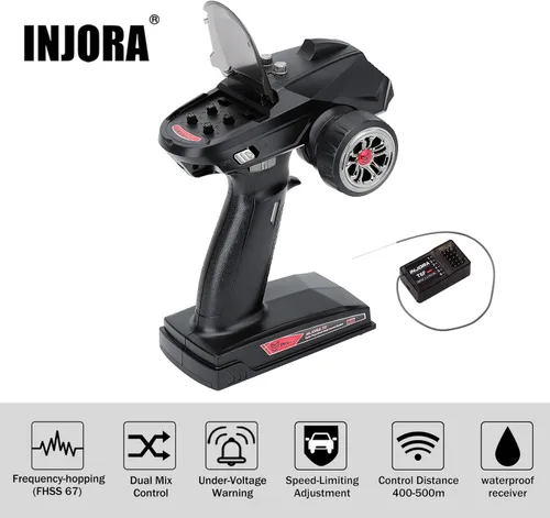 Miniatura 3 de INJORA Transmisor RC 2.4GHz 6CH Controlador y receptor para 1/8 1/10 RC Coche Barco Tanques Crawler TRX4 SCX10 Piezas de actualización (T6F)