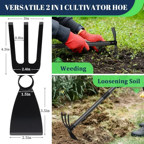 Miniatura 2 de Herramienta multiusos de azada de jardín, resistente ajustable (16 a 30 pulgadas) con mango ergonómico, acero recubierto antioxidante