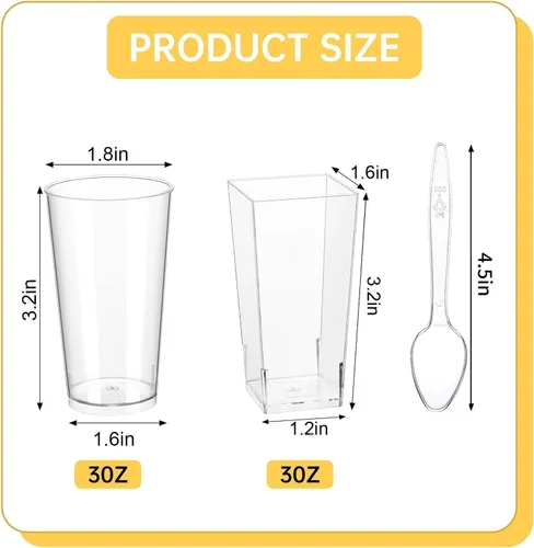 Miniatura 6 de mwellewm 150 paquetes de mini tazas de postre con cucharas, tazas de postre de plástico transparente de 3oz para postres tipo parfait para fiestas
