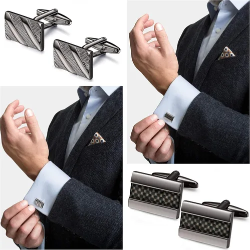 Miniatura 3 de LOLIAS Juego de gemelos clásicos de 6 pares para hombres, bodas, negocios, día de San Valentín, cumpleaños, regalos del padre con caja de gemelos