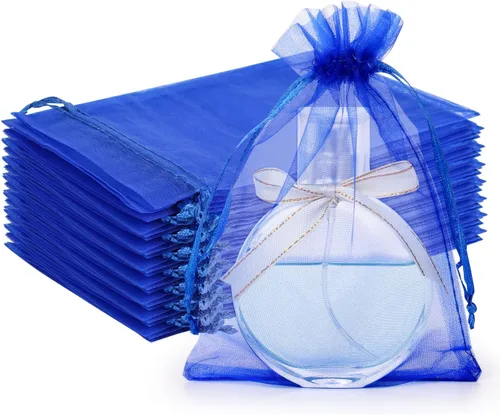 Miniatura 8 de Hopttreely 100 bolsas de organza transparente, bolsas de regalo de joyería roja, bolsas de regalo de boda de Navidad de 4 x 6 pulgadas con cordón