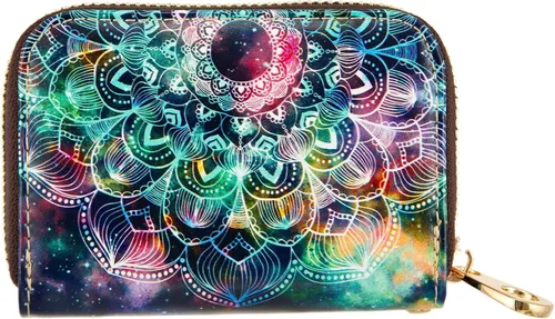 Miniatura 9 de AIRMORS Tarjetero para mujer con cremallera de cuero con cierre RFID bloqueo llavero (AA Mandala in the Galaxy)
