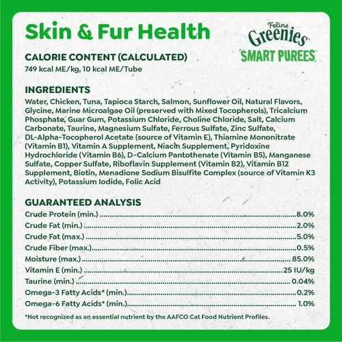 Miniatura 6 de Greenies Feline Smart Purees Skin & Fur Health - Golosinas lamibles para gatos con salmón real, tubos de 0.49 onzas, 20