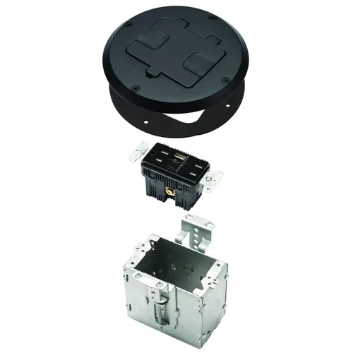 Miniatura 10 de RACO 6239BK Kit de piso con dispositivo dúplex empotrado 15A TR y caja de acero ajustable, 1-Gang, negro