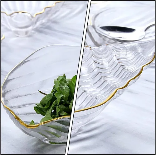 Miniatura 4 de DOITOOL Plato de ensalada de cristal con concha de mar, plato de sushi, plato de postre para aperitivo, plato de frutas, platos para servir