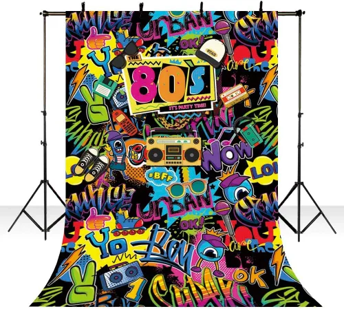 Miniatura 3 de Hip Hop Regreso a los 80 Fiesta de Cumpleaños Decoración Adulto Fiesta de Cumpleaños Decoración Estudio Fotográfico Banner Graffiti Disco 4.9x6.9 ft