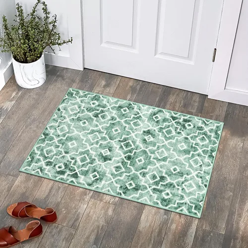 Miniatura 10 de Moynesa Alfombra marroquí lavable de 2 x 3 pulgadas, pequeña, azul, para cocina, baño, suave, antideslizante, de pelo bajo, moderna, geométrica