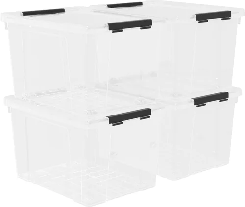 Miniatura 8 de Sandmovie Paquete de 6 contenedores de almacenamiento de plástico transparente de 22 cuartos de galón con ruedas y tapas de pestillo, organizador