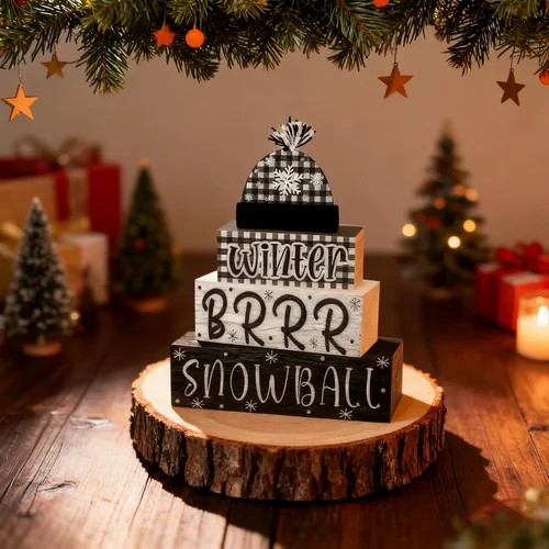 Miniatura 2 de 4 piezas de decoraciones navideñas para interiores - decoración de mesa de bola de nieve de madera para el hogar - centro de mesa navideño