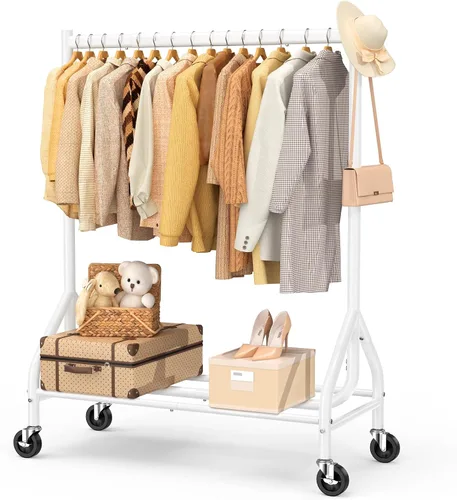 Miniatura 16 de EAGMAK - Perchero resistente para ropa con capacidad de carga de 420 LBS, perchero enrollable para ropa con ruedas bloqueables, perchero de metal