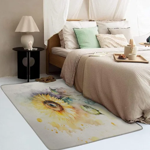 Miniatura 3 de Alfombra de área de girasol de 3 x 5 pulgadas, alfombra floral de acuarela, alfombras lavables para decoración de sala de estar y dormitorio