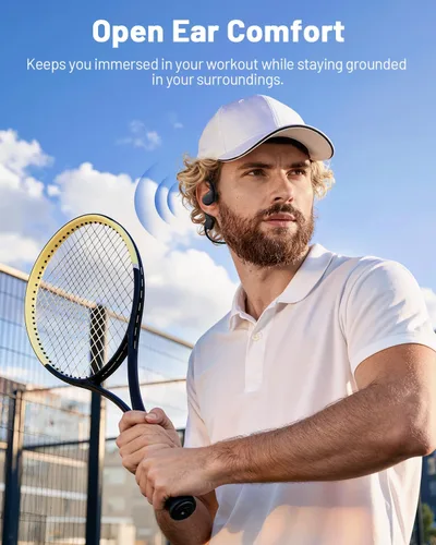 Miniatura 9 de PSIER Auriculares de conducción ósea con doble controlador, IPX8 impermeables para natación, conducción de aire, auriculares abiertos, modo MP3