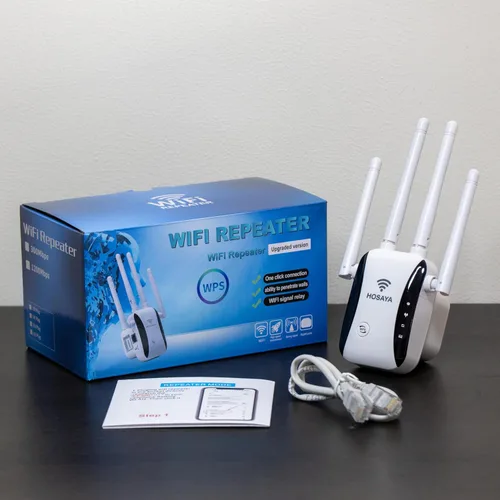 Miniatura 5 de Extensor WiFi repetidor WiFi amplificador de señal para área de hasta 10000 pies cuadrados y 50 dispositivos, antena WiFi externa x 4, puerto RJ45 x