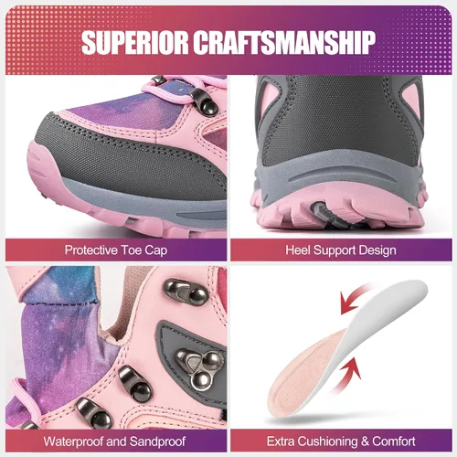 Miniatura 5 de R CORD Botas de senderismo para niños, botas de nieve para niñas, botas de senderismo de invierno para niñas, botas de invierno resistentes