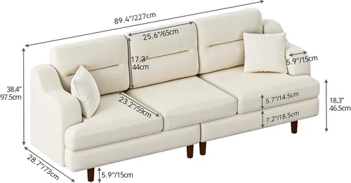 YITAHOME Sofá de 3 plazas, sofá modular tapizado con reposabrazos curvos y respaldo de felpa, sofá moderno para sala de estar, apartamento y oficina