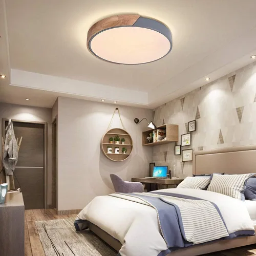 Miniatura 4 de EDISLIVE Lámpara de techo regulable de 15 pulgadas, moderna, minimalista, LED, de forma redonda, madera, metal y acrílico, lámpara de techo Gris