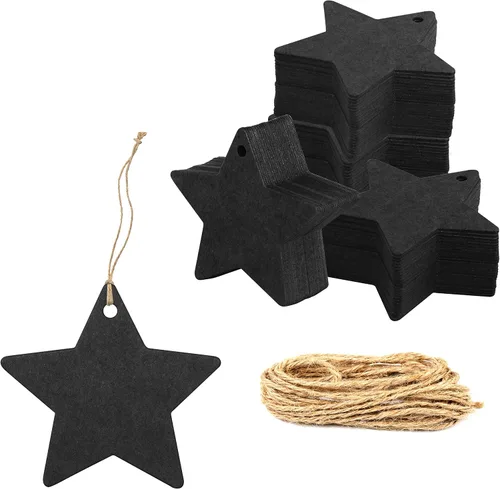 200 etiquetas de regalo de papel kraft negro con hilo de yute natural de 100 pies para embalaje de manualidades, la etiqueta mide 2.4 pulgadas de