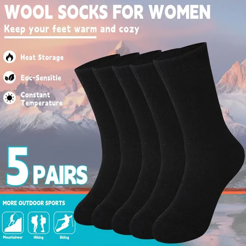 Miniatura 4 de 5 pares de calcetines de lana para invierno, gruesos, para mujer