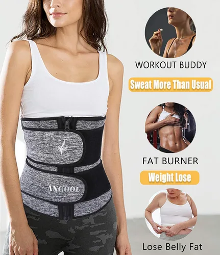 Miniatura 4 de ANGOOL - Entrenador de cintura de neopreno para mujer, cinturón recortador de talla grande, cinturón para sauna, corsé con cremallera