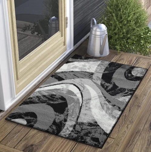 Yafa Home Fashion Alfombra moderna y contemporánea con diseño de remolinos, lujosa, elegante y moderna (negro/gris, 2 pies x 3 pies)
