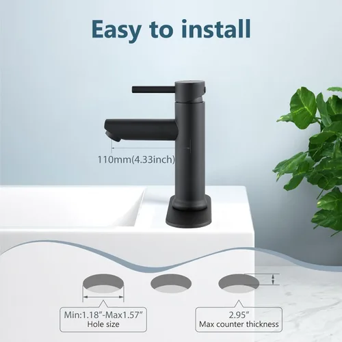 Miniatura 7 de Aolemi Grifo de baño de un solo agujero, grifo de lavabo de baño de una sola manija con líneas de suministro, con drenaje desplegable y placa