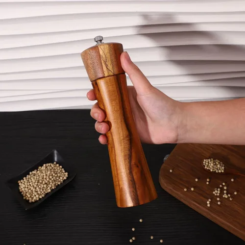 Miniatura 2 de 2 Pieces Acacia Wood Manual Pepper Grinder and Sea Salt Mill Set Handheld Spice Tool for Kitchen(IronWaist-shaped)