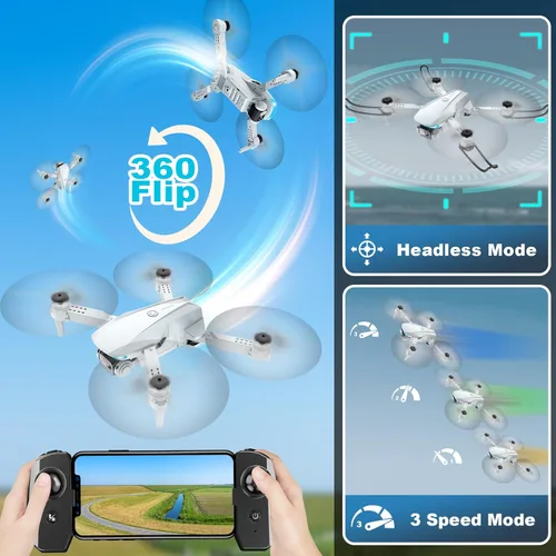 Miniatura 4 de Oddire - Dron con cámara - Drones para adultos, con 2 baterías, estuche de transporte, hélices, dron plegable HD 1080P con vuelo estable