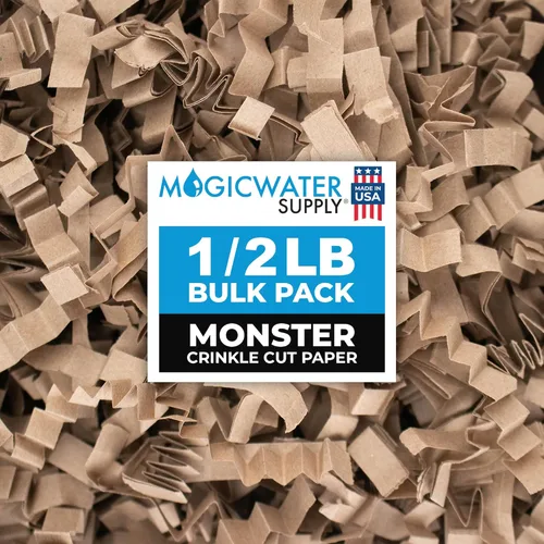 MagicWater - Papel de corte arrugado para cestas de regalo, 1/2 libra, Monster Kraft, perfecto para relleno de papel triturado, relleno de cesta,