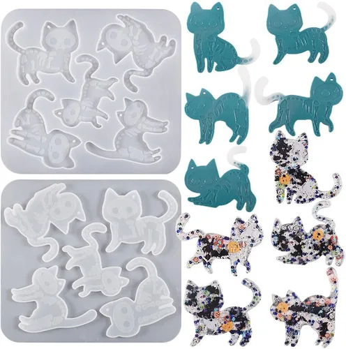 Miniatura 9 de Finyoffiy Molde de resina para gatos, moldes epoxi de silicona con diseño de animales, molde de fundición colgante para bricolaje, joyería, collar