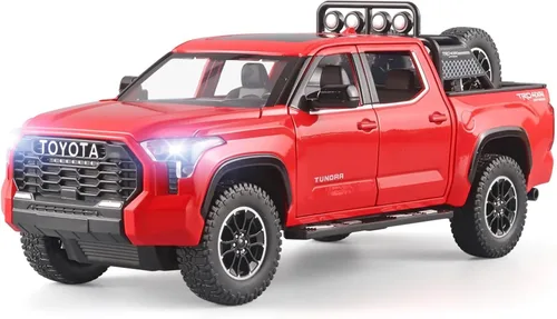 Miniatura 7 de OANMYJJO Camiones de juguete para niños 1/24 Tundra modelo de metal fundido a troquel de juguete, modelo de automóvil con luz y sonido, camiones