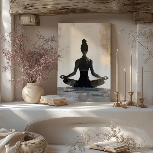 Miniatura 3 de GELDSTEI Arte de pared zen enmarcado, pintura moderna en lienzo de chica haciendo yoga, decoración de pared de meditación tranquila, imagen estética