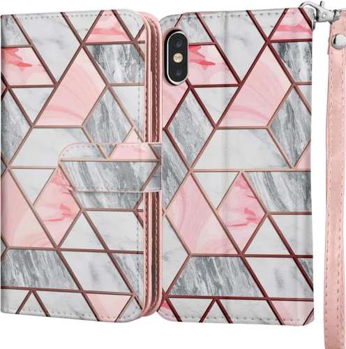 Njjex Funda tipo cartera para iPhone XR, para iPhone XR, piel sintética [9 ranuras para tarjetas] Soporte de crédito de identificación [desmontable]