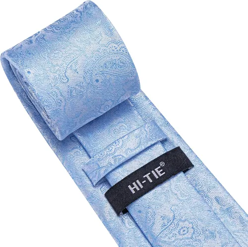 Miniatura 32 de Hi-Tie Corbatas de seda para hombre, diseño de cachemira a rayas, con bolsillo, gemelos cuadrados, conjunto formal de negocios