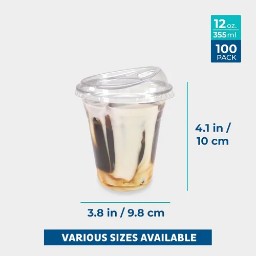 Miniatura 3 de Freshware Vasos de plástico transparente con tapas para sorbos sin popote [100 tazas – 12 onzas] Vaso desechable para café helado, batido, bebidas