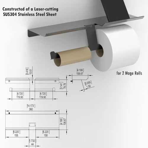 Miniatura 5 de Soporte de papel higiénico con estante para megarrollos, organizador de baño para teléfono celular, tableta o toallitas húmedas, fácil carga