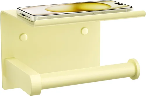 Miniatura 13 de Tindbea Soporte de papel higiénico con estante para teléfono, soporte de pared adhesivo o con tornillos, soporte de rollo de papel higiénico
