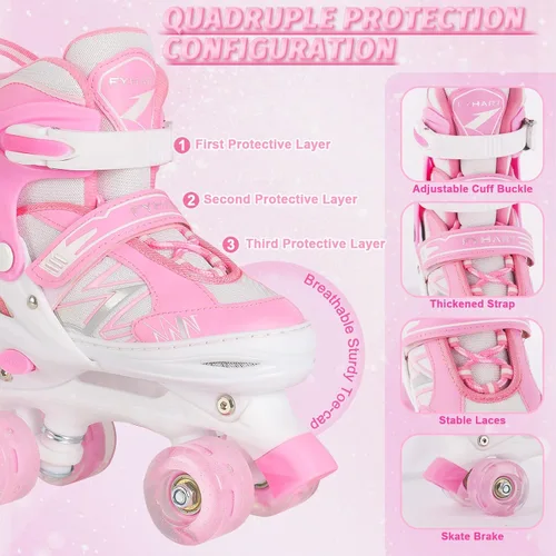 Miniatura 4 de Patines de ruedas para niños y niñas, niños pequeños, principiantes, ajustables, 4 tamaños, patines cuádruples para niños con todas las ruedas