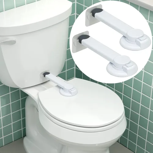 Cerraduras de inodoro a prueba de bebés (paquete de 2) Cerradura de tapa de inodoro ideal a prueba de bebés con brazo – no se necesitan herramientas