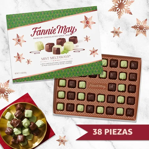 Miniatura 5 de Fannie May Mint Meltaway, caramelo de chocolate de menta con revestimiento pastel de chocolate con leche, caja de regalo de chocolate navideño, 11.5