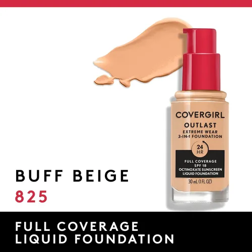 Miniatura 3 de Covergirl Outlast Extreme Wear Base líquida 3 en 1 de cobertura completa, protector solar SPF 18, beige pulido, 1 onza líquida