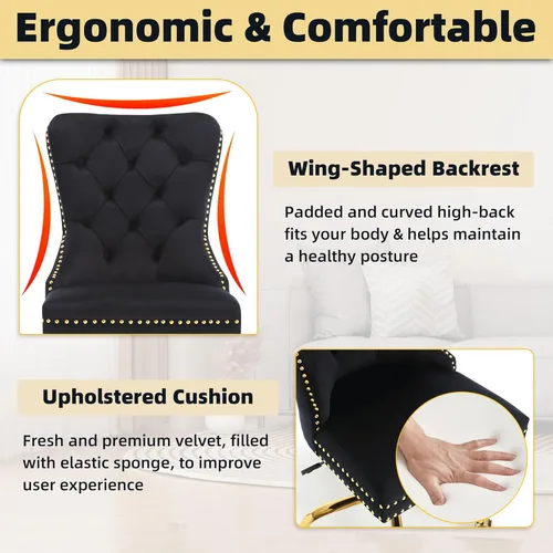 Miniatura 3 de Silla de escritorio de terciopelo con ruedas, silla de oficina dorada, silla giratoria sin brazos con ribete de remache de respaldo alto, cómoda