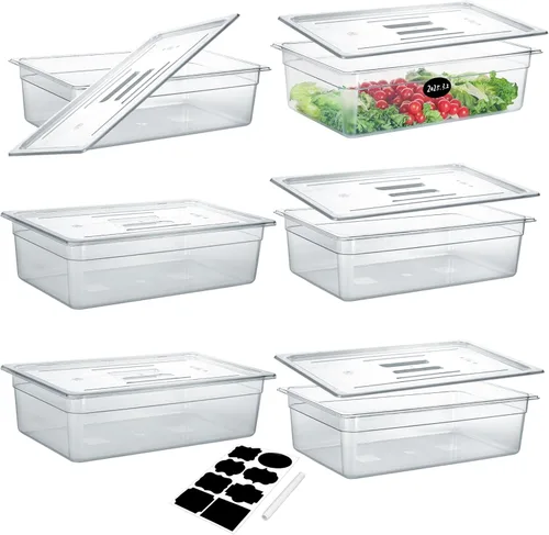 Miniatura 16 de BIEAMA Paquete de 6 bandejas de alimentos NSF con tapas, tamaño 1/4 de 4 pulgadas de profundidad, recipientes comerciales de almacenamiento